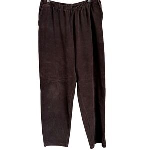 Lands‎ End Sport Knit Tapered Leg Pants Size L Tall Elastic Waist Brown Corduroy